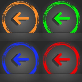 Arrow left, Way out icon symbol. Fashionable modern style. In the orange, green, blue, green design. illustration