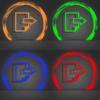 Export file icon. File document symbol. Fashionable modern style. In the orange, green, blue, red design. illustration