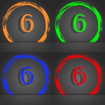 number six icon sign. Fashionable modern style. In the orange, green, blue, red design. illustration