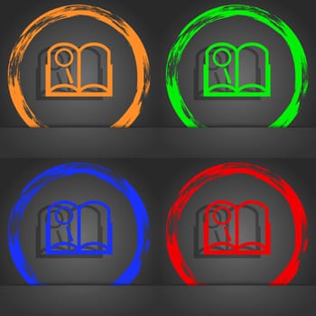 Book sign icon. Open book symbol. Fashionable modern style. In the orange, green, blue, red design. illustration