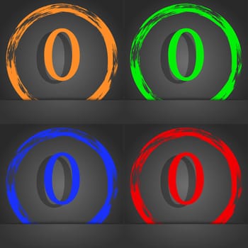 number zero icon sign. Fashionable modern style. In the orange, green, blue, red design. illustration