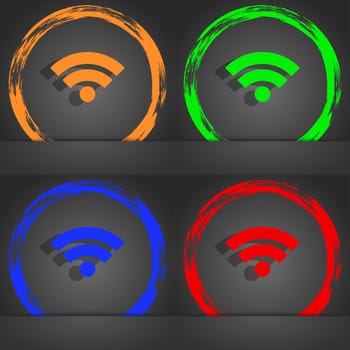 Wifi sign. Wi-fi symbol. Wireless Network icon. Wifi zone. Fashionable modern style. In the orange, green, blue, red design. illustration