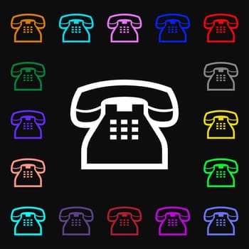 retro telephone handset icon sign. Lots of colorful symbols for your design. illustration