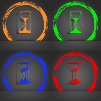 Hourglass sign icon. Sand timer symbol. Fashionable modern style. In the orange, green, blue, red design. illustration