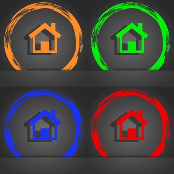 Home, Main page icon symbol. Fashionable modern style. In the orange, green, blue, green design. illustration