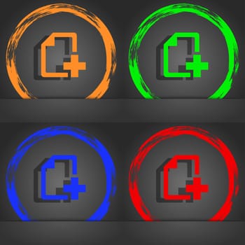 Add File document icon symbol. Fashionable modern style. In the orange, green, blue, green design. illustration