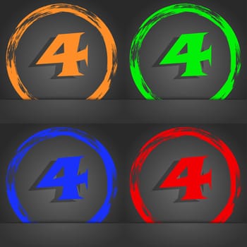 number four icon sign. Fashionable modern style. In the orange, green, blue, red design. illustration