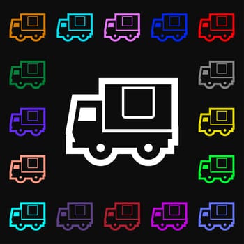Delivery truck icon sign. Lots of colorful symbols for your design. illustration