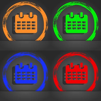  Calendar, Date or event reminder  icon symbol. Fashionable modern style. In the orange, green, blue, green design. illustration