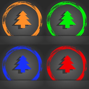 Christmas tree icon symbol. Fashionable modern style. In the orange, green, blue, green design. illustration