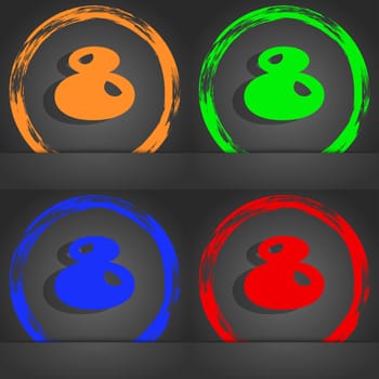 number Eight icon sign. Fashionable modern style. In the orange, green, blue, red design. illustration