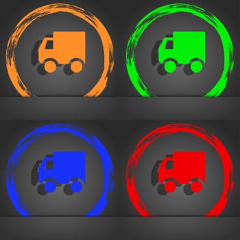 Delivery truck icon symbol. Fashionable modern style. In the orange, green, blue, green design. illustration