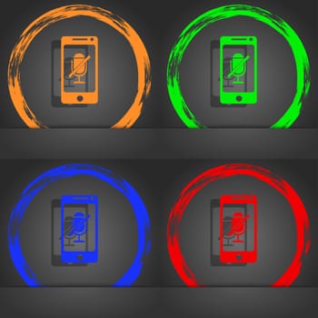 No Microphone sign icon. Speaker symbol. Fashionable modern style. In the orange, green, blue, red design. illustration