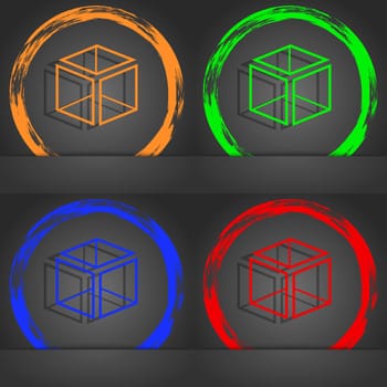 3d cube icon sign. Fashionable modern style. In the orange, green, blue, red design. illustration
