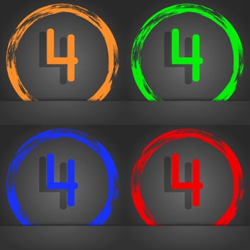 number four icon sign. Fashionable modern style. In the orange, green, blue, red design. illustration