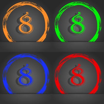 number Eight icon sign. Fashionable modern style. In the orange, green, blue, red design. illustration