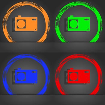 Photo camera sign icon. Digital symbol. Fashionable modern style. In the orange, green, blue, red design. illustration