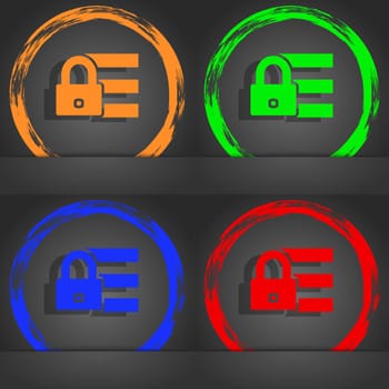 Lock, login icon sign. Fashionable modern style. In the orange, green, blue, red design. illustration