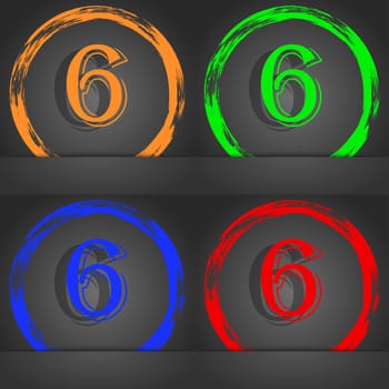 number six icon sign. Fashionable modern style. In the orange, green, blue, red design. illustration