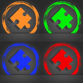 Puzzle piece icon sign. Fashionable modern style. In the orange, green, blue, red design. illustration