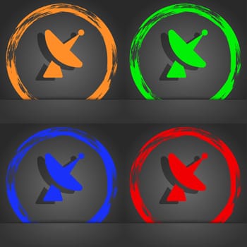 Satellite dish icon symbol. Fashionable modern style. In the orange, green, blue, green design. illustration