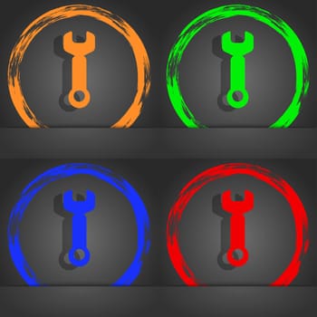 Wrench key sign icon. Service tool symbol. Fashionable modern style. In the orange, green, blue, red design. illustration