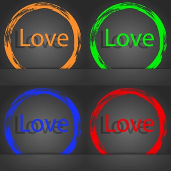 Love you sign icon. Valentines day symbol. Fashionable modern style. In the orange, green, blue, red design. illustration