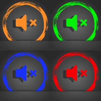 Mute speaker , Sound icon symbol. Fashionable modern style. In the orange, green, blue, green design. illustration