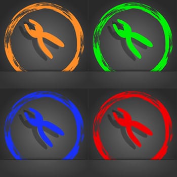 pliers icon sign. Fashionable modern style. In the orange, green, blue, red design. illustration