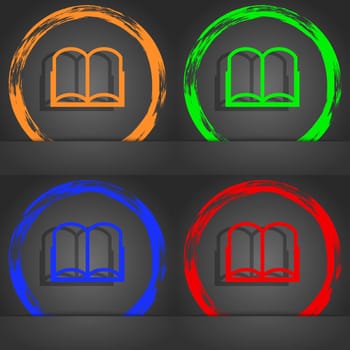 Book sign icon. Open book symbol. Fashionable modern style. In the orange, green, blue, red design. illustration