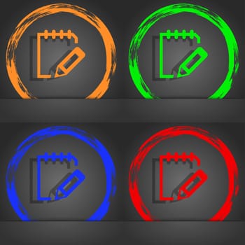 Edit document sign icon. Fashionable modern style. In the orange, green, blue, red design. illustration