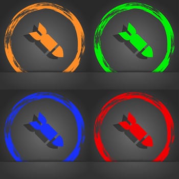 Missile,Rocket weapon icon symbol. Fashionable modern style. In the orange, green, blue, green design. illustration