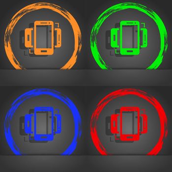 Synchronization sign icon. smartphones sync symbol. Data exchange. Fashionable modern style. In the orange, green, blue, red design. illustration