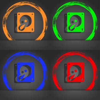 Hard disk and database icon symbol. Fashionable modern style. In the orange, green, blue, green design. illustration