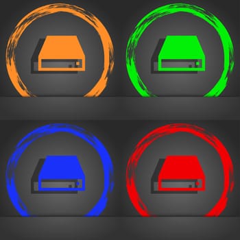 CD-ROM icon symbol. Fashionable modern style. In the orange, green, blue, green design. illustration