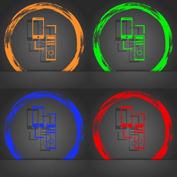 Synchronization sign icon. communicators sync symbol. Data exchange. Fashionable modern style. In the orange, green, blue, red design. illustration