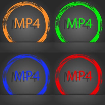 Mpeg4 video format sign icon. symbol. Fashionable modern style. In the orange, green, blue, red design. illustration