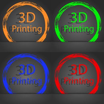3D Print sign icon. 3d-Printing symbol. Fashionable modern style. In the orange, green, blue, red design. illustration