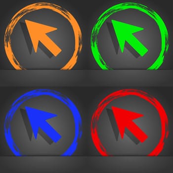 Cursor, arrow icon sign. Fashionable modern style. In the orange, green, blue, red design. illustration