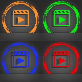 Play video icon symbol. Fashionable modern style. In the orange, green, blue, green design. illustration