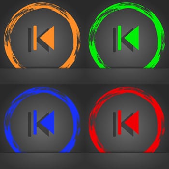 fast backward icon symbol. Fashionable modern style. In the orange, green, blue, green design. illustration