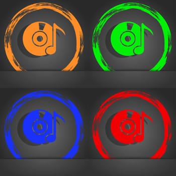 CD or DVD icon sign. Fashionable modern style. In the orange, green, blue, red design. illustration