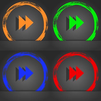 rewind icon symbol. Fashionable modern style. In the orange, green, blue, green design. illustration