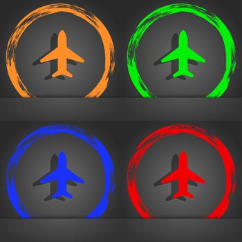 Airplane, Plane, Travel, Flight icon symbol. Fashionable modern style. In the orange, green, blue, green design. illustration