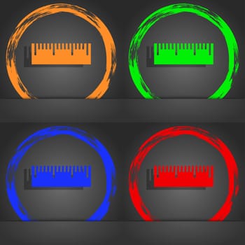 Ruler sign icon. School tool symbol. Fashionable modern style. In the orange, green, blue, red design. illustration