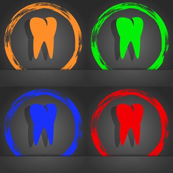 tooth icon. Fashionable modern style. In the orange, green, blue, red design. illustration