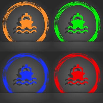 ship icon symbol. Fashionable modern style. In the orange, green, blue, green design. illustration