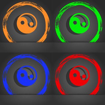 Ying yang icon symbol. Fashionable modern style. In the orange, green, blue, green design. illustration