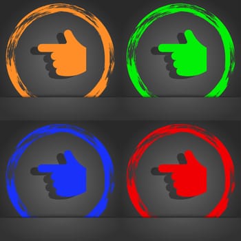 pointing hand icon symbol. Fashionable modern style. In the orange, green, blue, green design. illustration