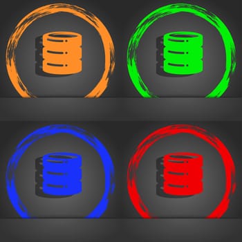 hard drive, date base icon symbol. Fashionable modern style. In the orange, green, blue, green design. illustration